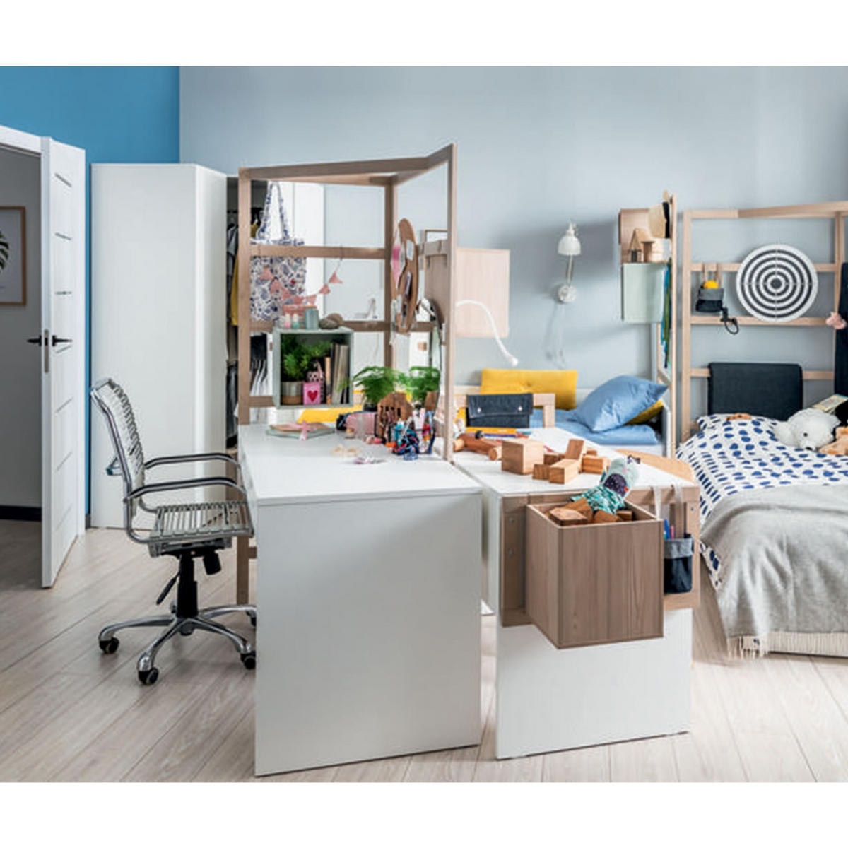 SCHREIBTISCH mit 2 Schubladen und offenem Würfel vorne - STIGE - 118/65/93,4 cm - Weiß, Holzwerkstoff (118/65/93.4cm) - Calicosy