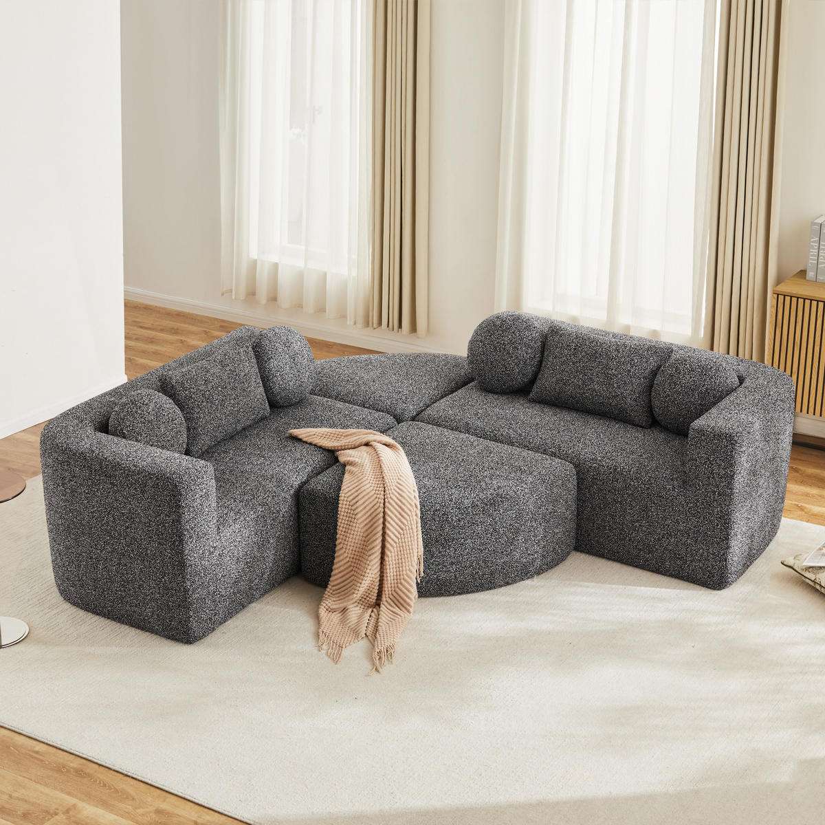 SCHLAFSOFA Schwarz Cloud Couch Chenille Schlaffunktion 292cm - Schwarz, Textil (165/68/292cm) - FLIEKS