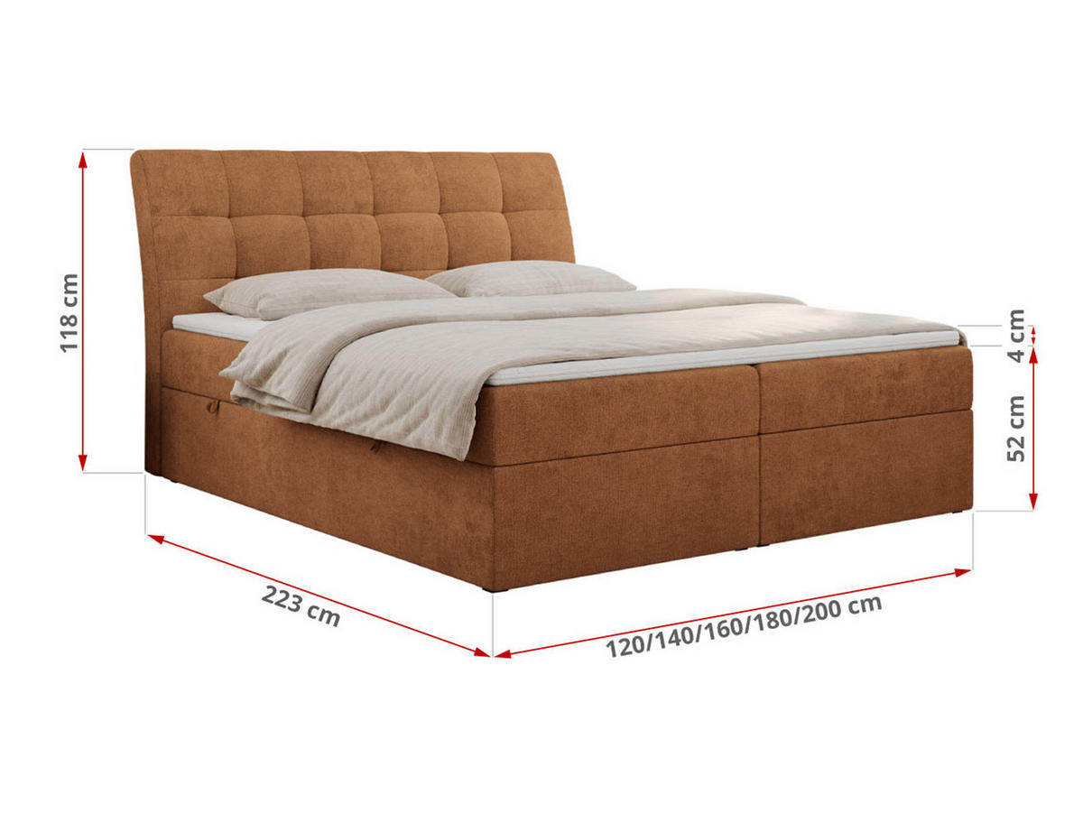 BOXBETT DIEGOS 160/200 Orange Struktur - H3 - Orange, Holz/Textil (160/200cm) - MKS
