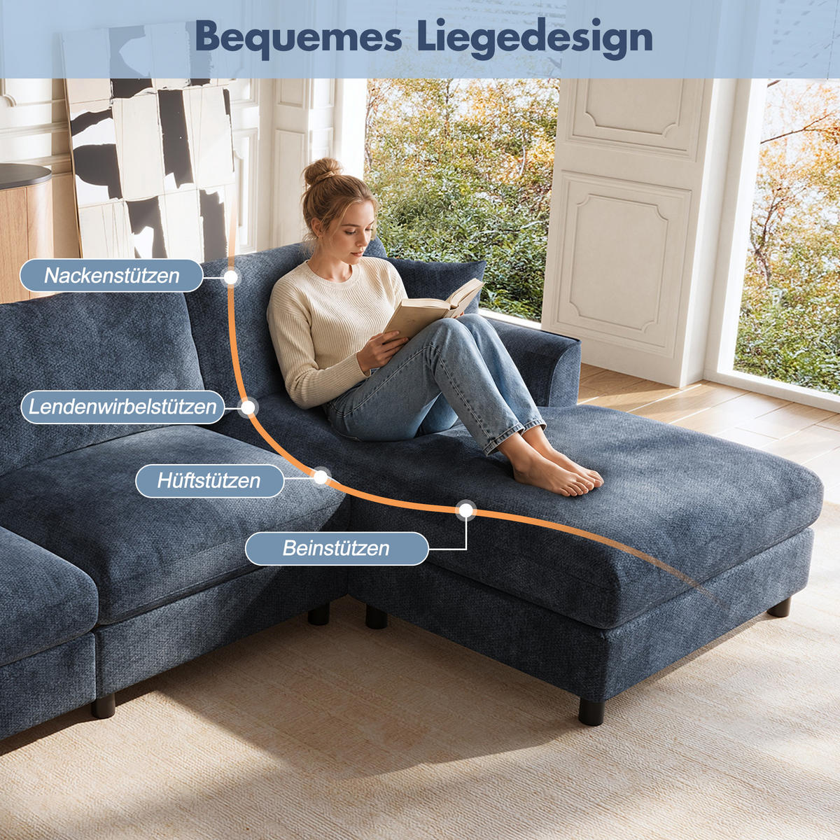 ECKSOFA 256/137/79 cm Blau mit umstellbarer Liegeelement - Blau, Textil/Metall (256/137cm) - Oxeza