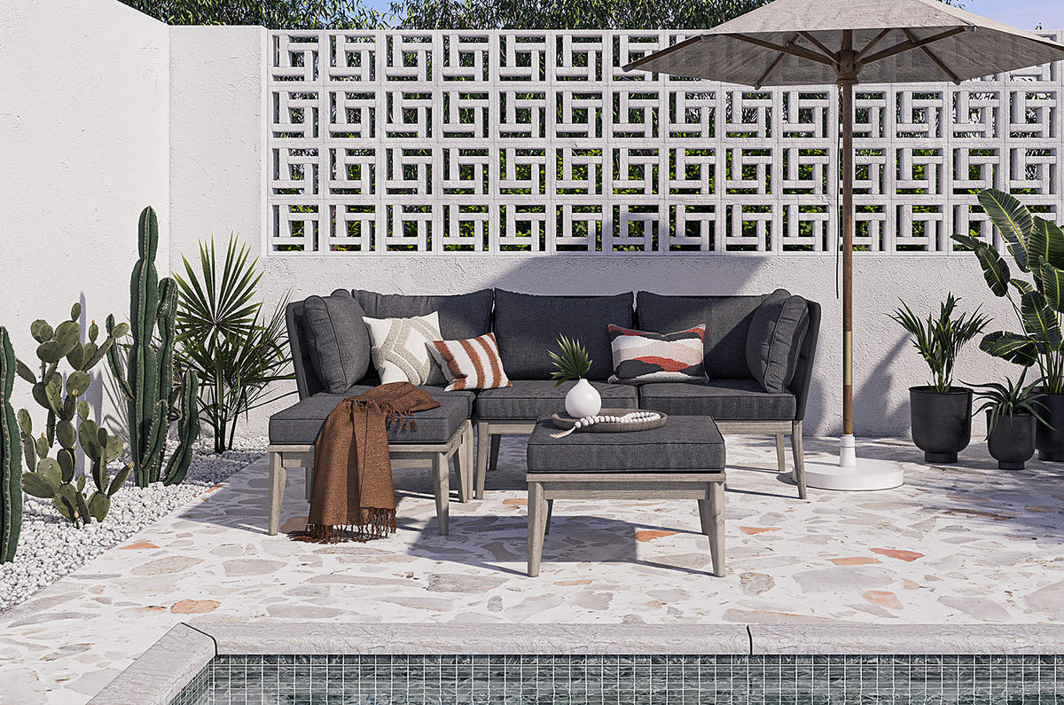 LOUNGEHOCKER - Webstoff / Akazie massiv - Anthrazit / Grau - Anthrazit/Braun, Holz/Textil (62/62cm) - home24