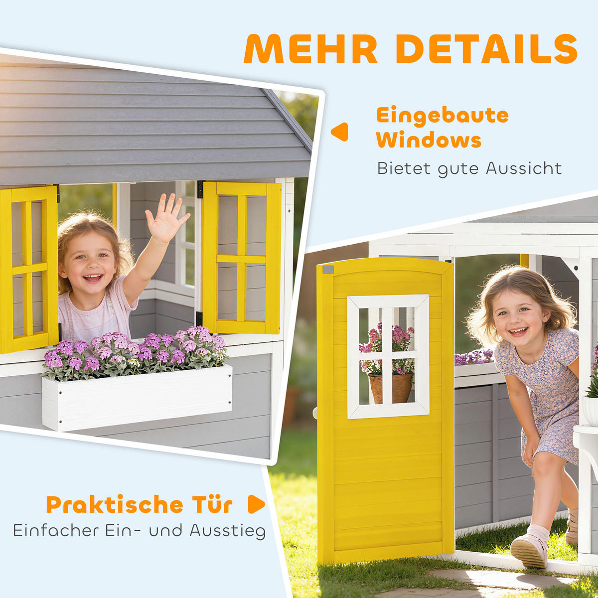 SPIELHAUS Tannenholz Grau - Grau, Holz (112/135/126cm) - Outsunny