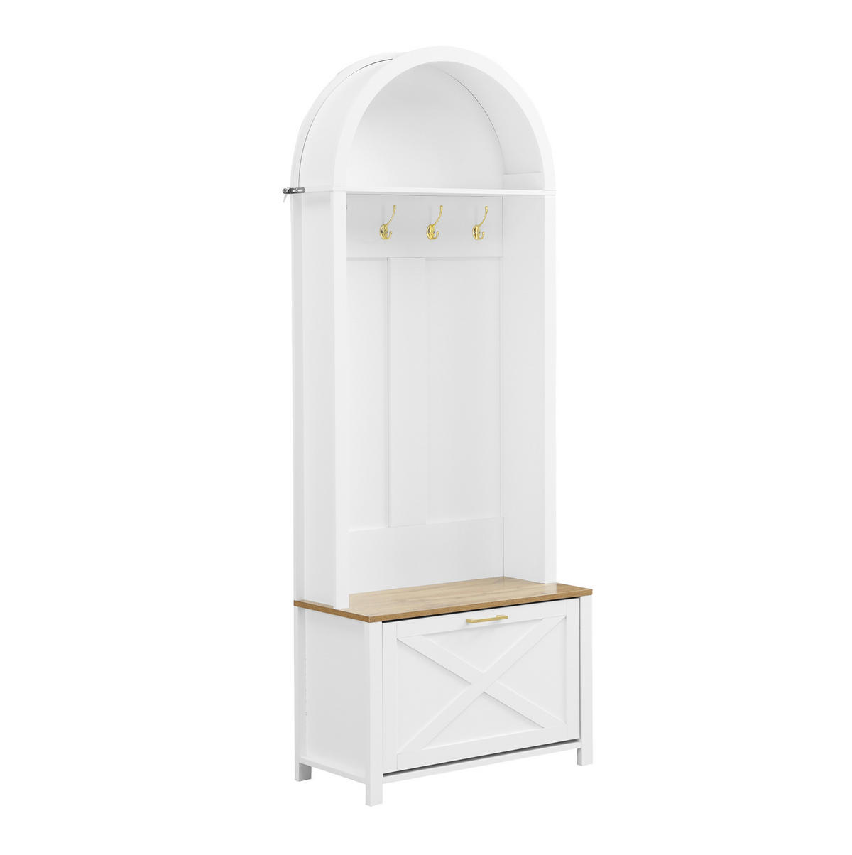 GARDEROBENSCHRANK 75/35/195 cm aus MDF mit Schuhfach und Haken Weiß/Holzfarben - Weiß, Holzwerkstoff (35/195/75cm) - Modenvie