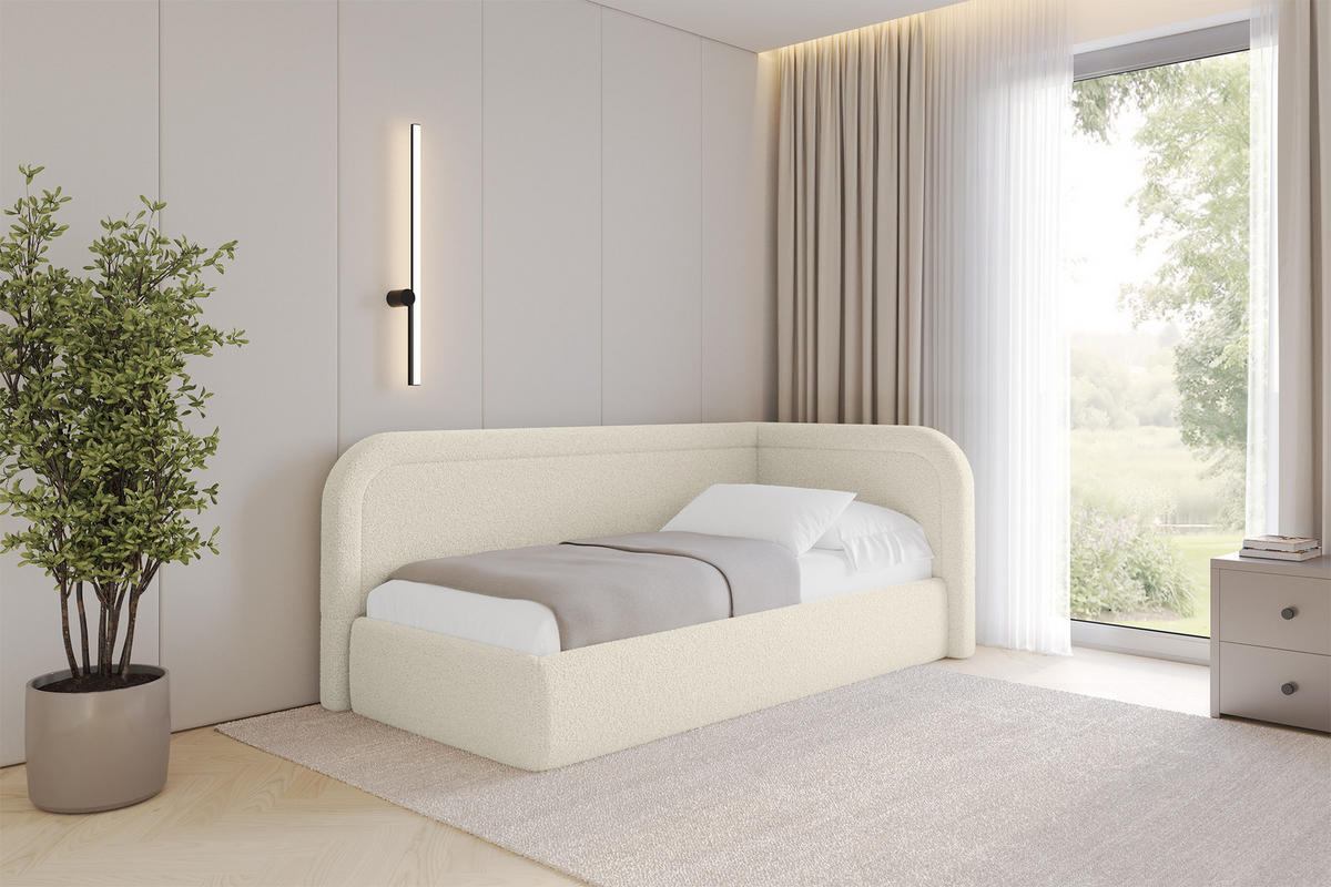 EINZELLBETT Jugendbett mit Bettkasten, Links - JOVY 100x200 Beige - Champagner, Holzwerkstoff/Textil (100/200cm) - ALTDECOR