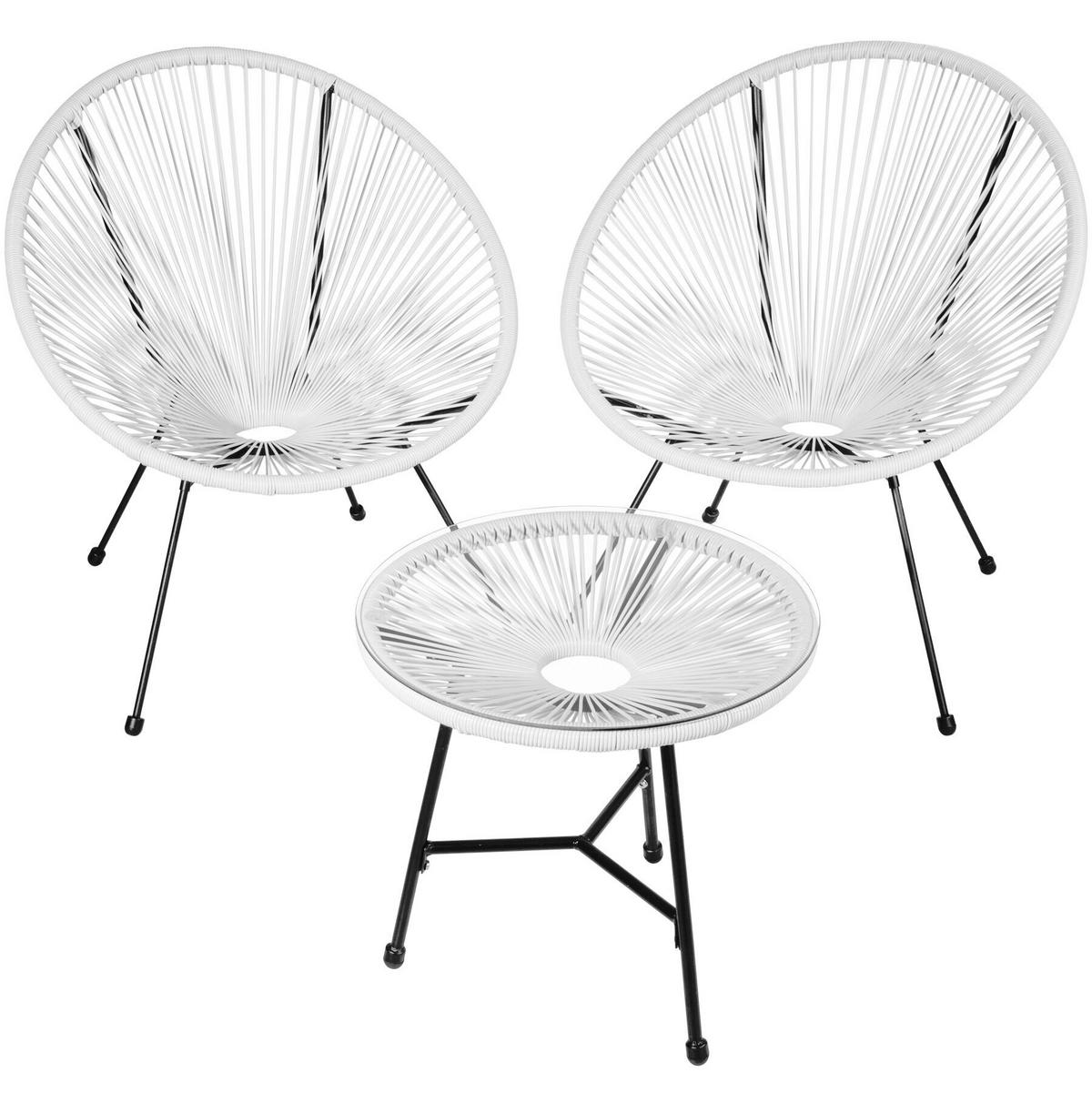GARTENSTUHL 2er Set Santana mit Tisch, Belastbarkeit Stuhl 120 kg, weiß - Weiß, Kunststoff - tectake