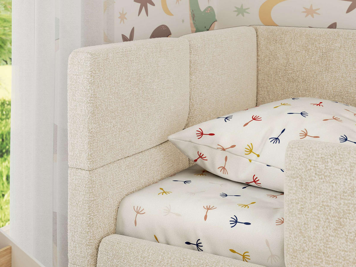 DĚTSKÁ POSTEL ARVO ALTA 90/200 - Béžová Strukturovaná látka - Vlevo - béžová, textil (90/200cm) - MKS