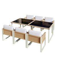 GARTENMÖBEL-SET 7-tlg. mit Glastisch und 6 Stühlen Braun Weiß - Braun, Holz - Beauniv