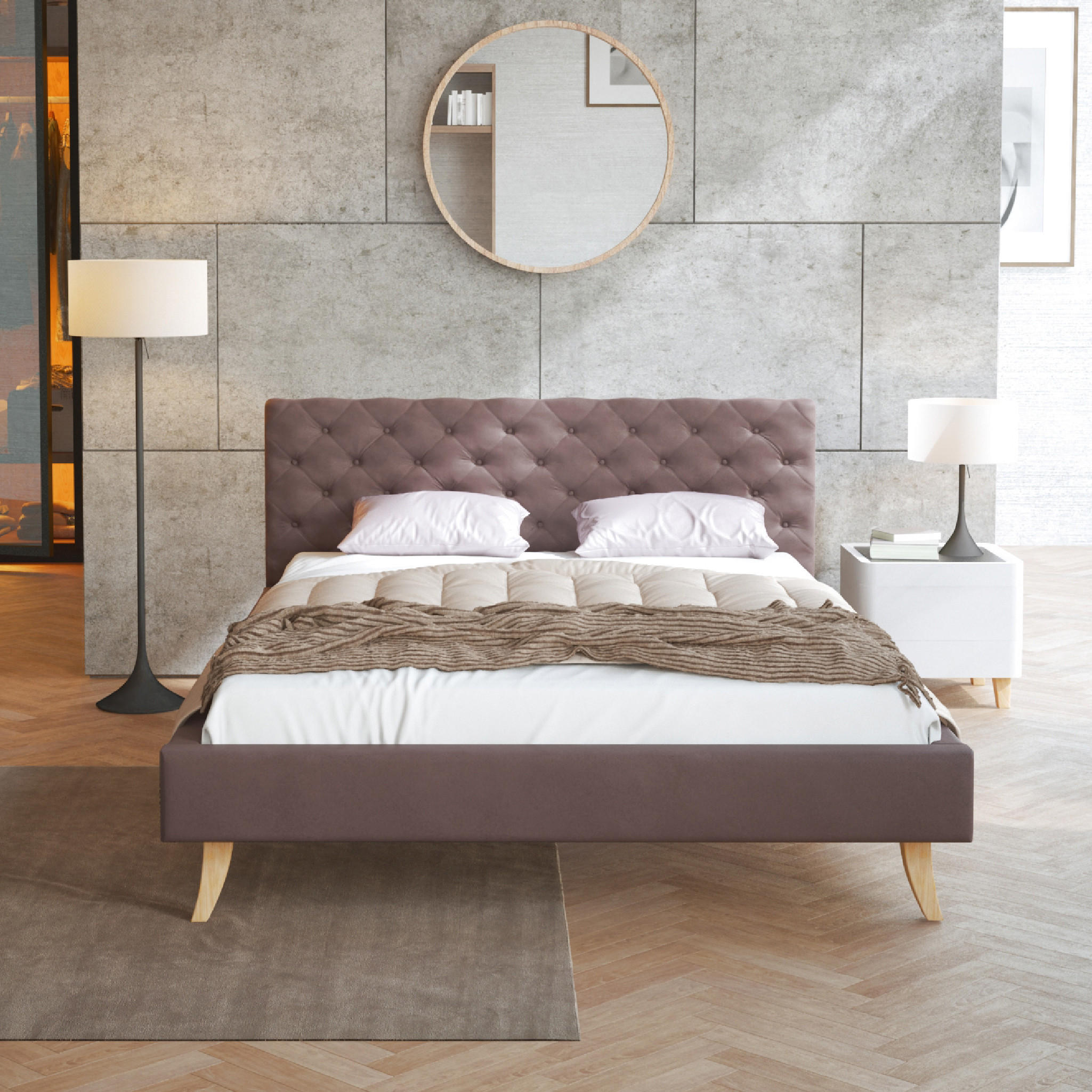 POLSTERBETT ZUZA braun - Birkefarben/Beige, Holz/Holzwerkstoff (160/200cm) - FDM