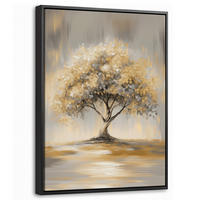 LEINWAND Bilder mit Rahmen - Gemälde - Baum - Abstrakt - Blätter - 30x40 - Beige, Textil (30/40cm) - MuchoWow