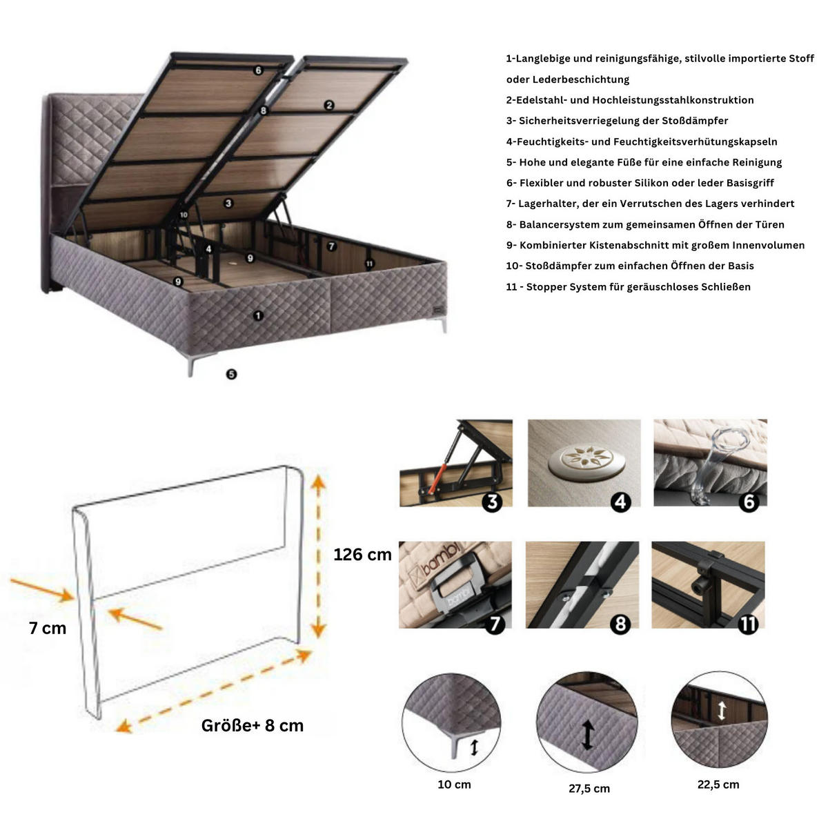 BOXSPRINGBETT Bambi Bett mit Matratze Thermo Control Weiß 180x200 - Weiß, Holz/Metall (180/200cm) - Bambi