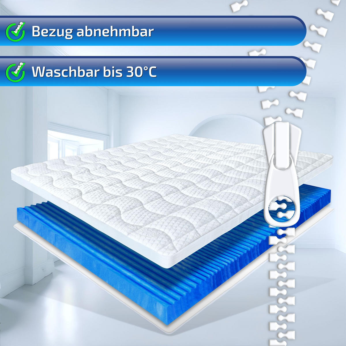 GEL-TOPPER Terramed Gel Komfort 140x200 8cm Hoch - Weiß, Textil (140/200cm) - Matratzen Perfekt