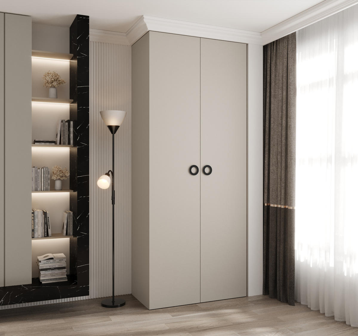 DREHTÜRENSCHRANK 245,5/100/50 2-türig - Kaschmir/Schwarz, Holz/Metall (100/245.5/50cm) - Abiks Möbel