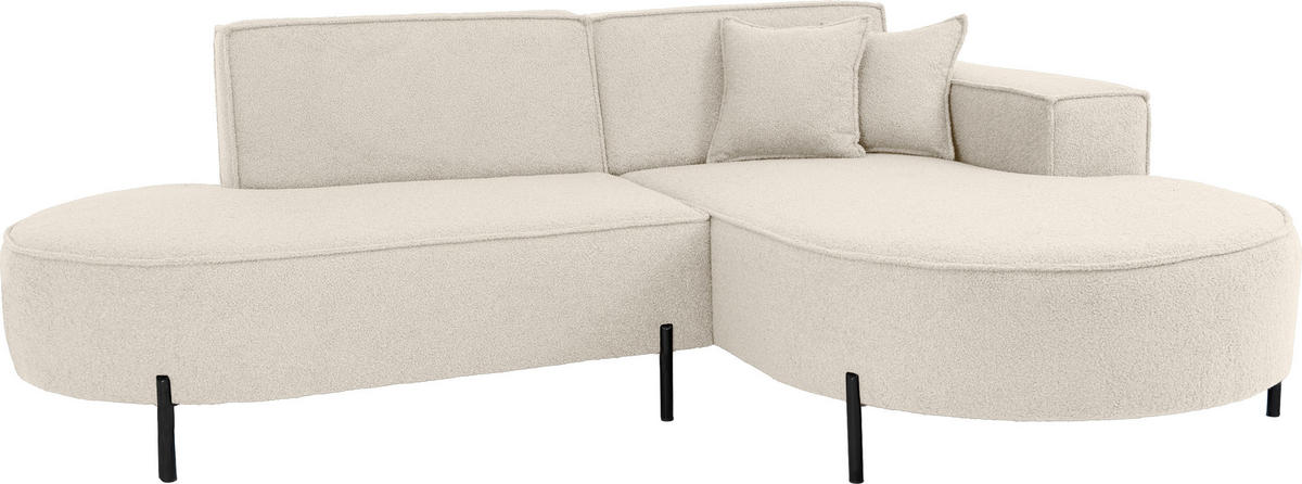ECKSOFA Hana Loft 3-Sitzer Ecke Rechts, Boucle, Creme 241/80/168 cm - Schwarz/Weiß, Textil/Metall (241/168cm) - WFL GROUP