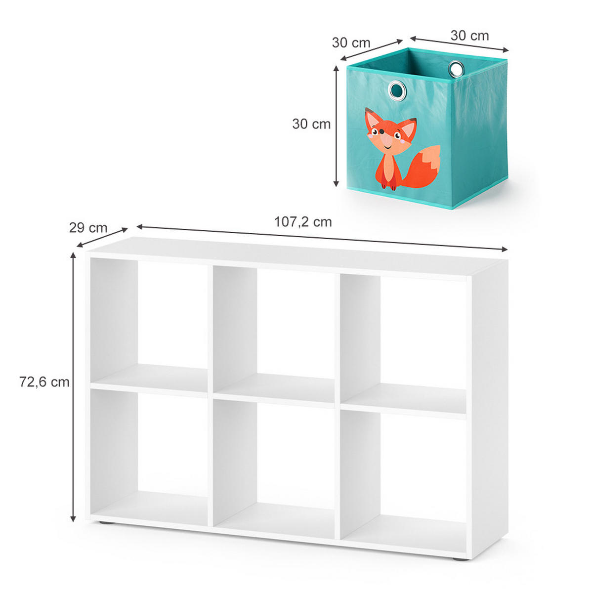 KINDERREGAL Weiß 72 x 107.8 cm mit 6 Faltboxen - Weiß, Holzwerkstoff (72/107.8/29cm) - Vicco