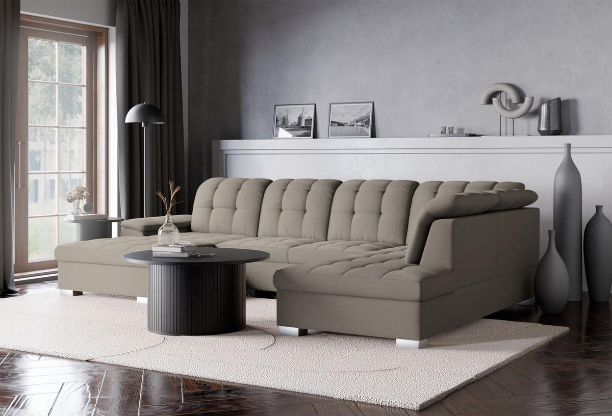 WOHNLANDSCHAFT Jamaal Taupe linksseitig - Taupe/Schwarz, Textil (330/106/212cm) - Selsey