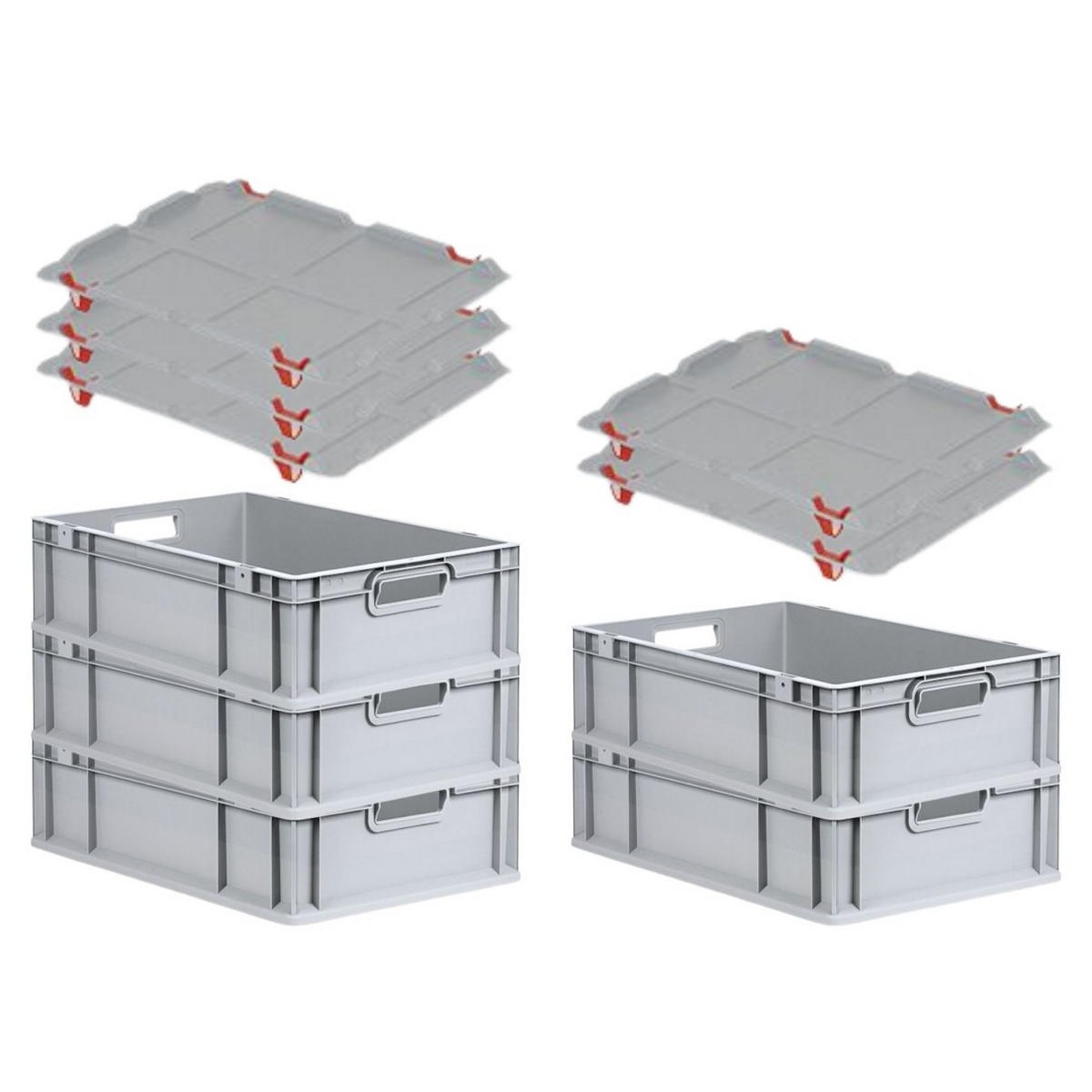 EUROBOX 5x Nextgen Economy Mit Auflagedeckel Grau/Rot Griffe Offen 34 Liter - Rot, Kunststoff (40/17/60cm) - PROREGAL