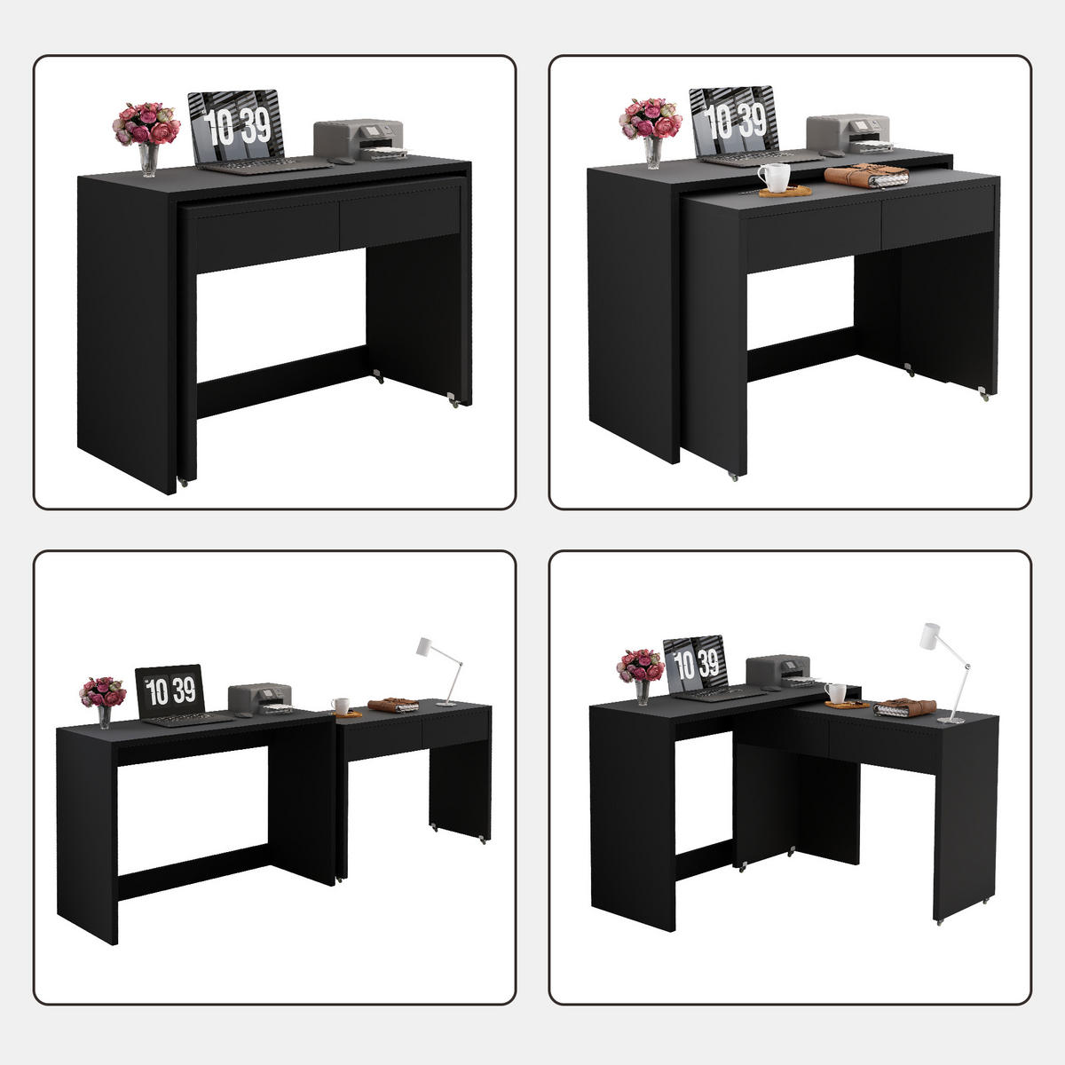 SCHREIBTISCH 2-in-1 Kommode ausziehbar Rollen Holz 1,8 cm modern - Schwarz, Holzwerkstoff (110/40/78cm) - FLIEKS