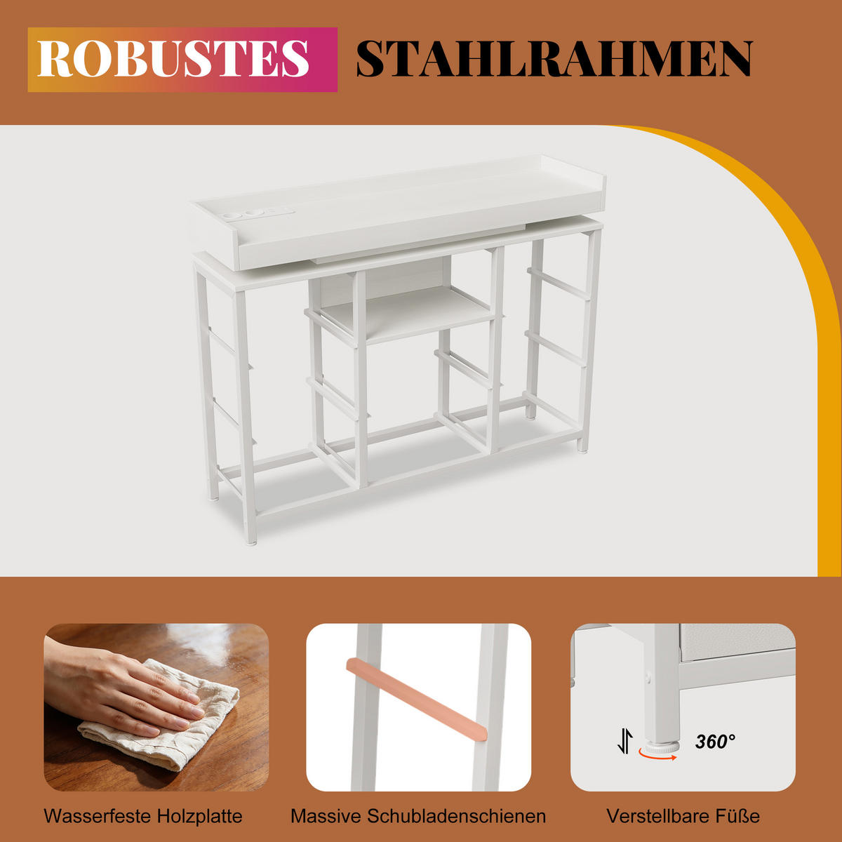KOMMODE 8 Schubladen Weiß, RGB-LED, USB, Kippschutz - Weiß, Holz (30/82/108cm) - SHOPENTRA