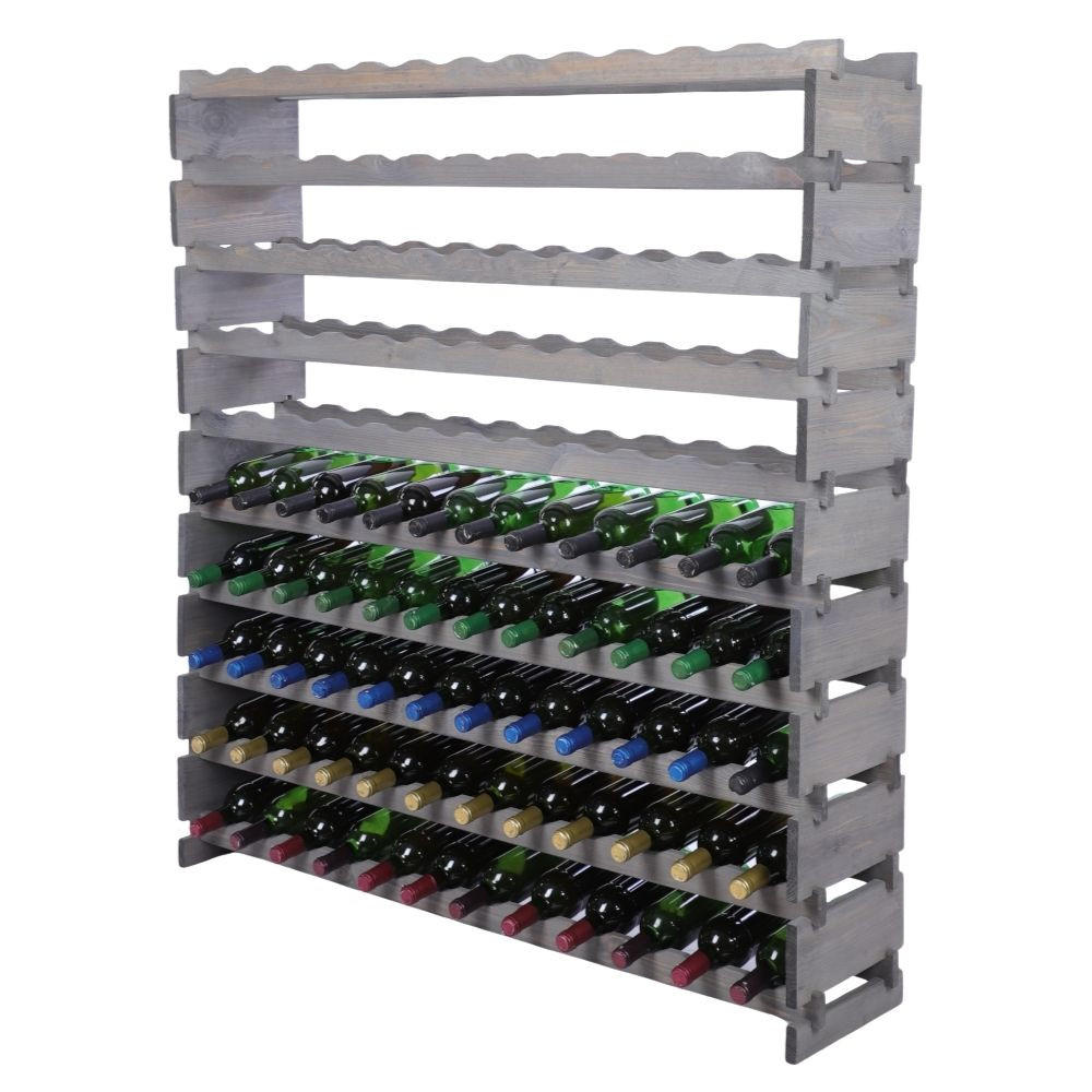 WEINREGAL VINOTECA FLEX PRO HxBxT 135x123x28cm 120 Flaschen auf 10 Ebenen Grau - Grau, Holz (123/135/28cm) - PROREGAL