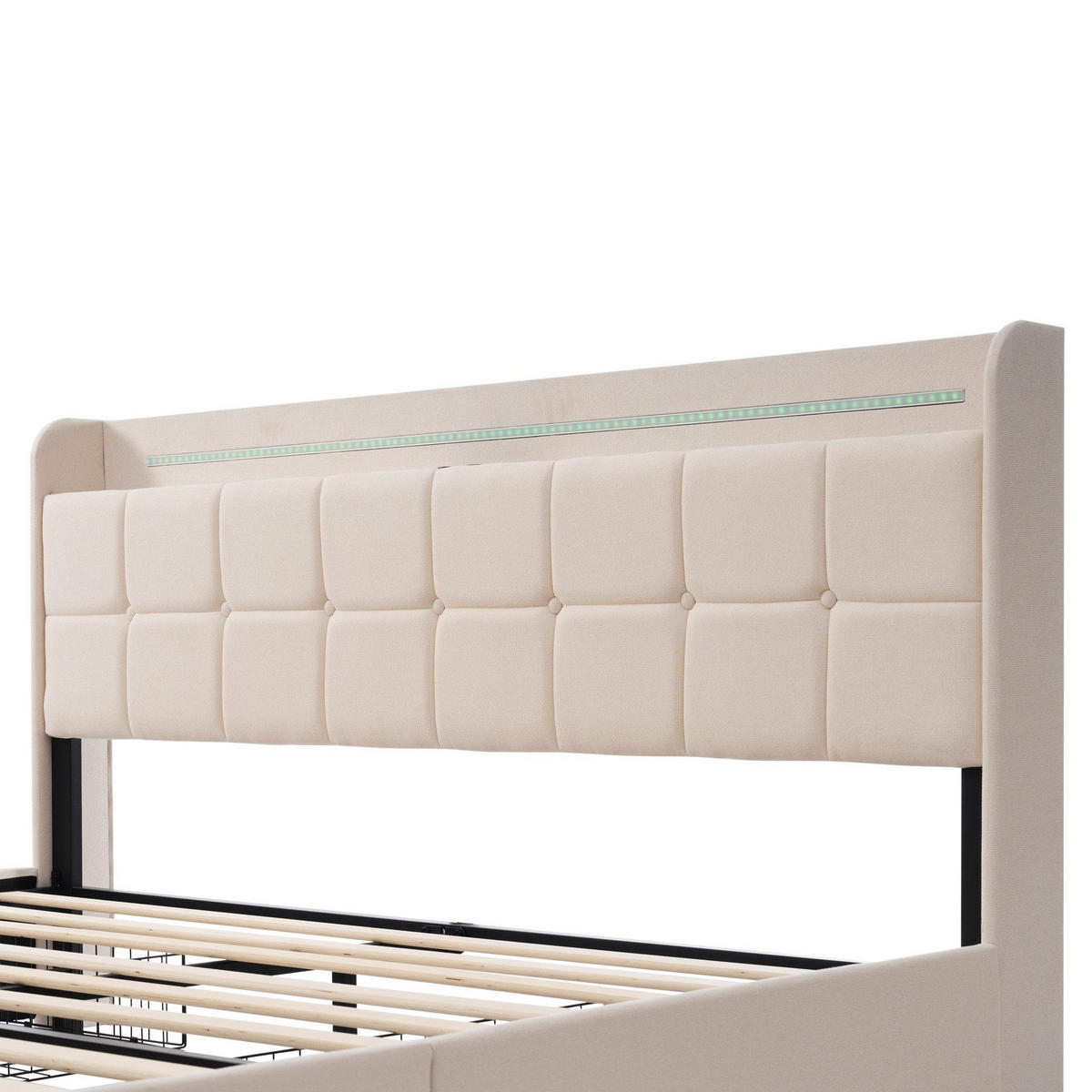 POLSTERBETT mit USB-Ladefunktion, Kopfteil und LED-Beleuchtung - Beige, Textil (180/200cm)