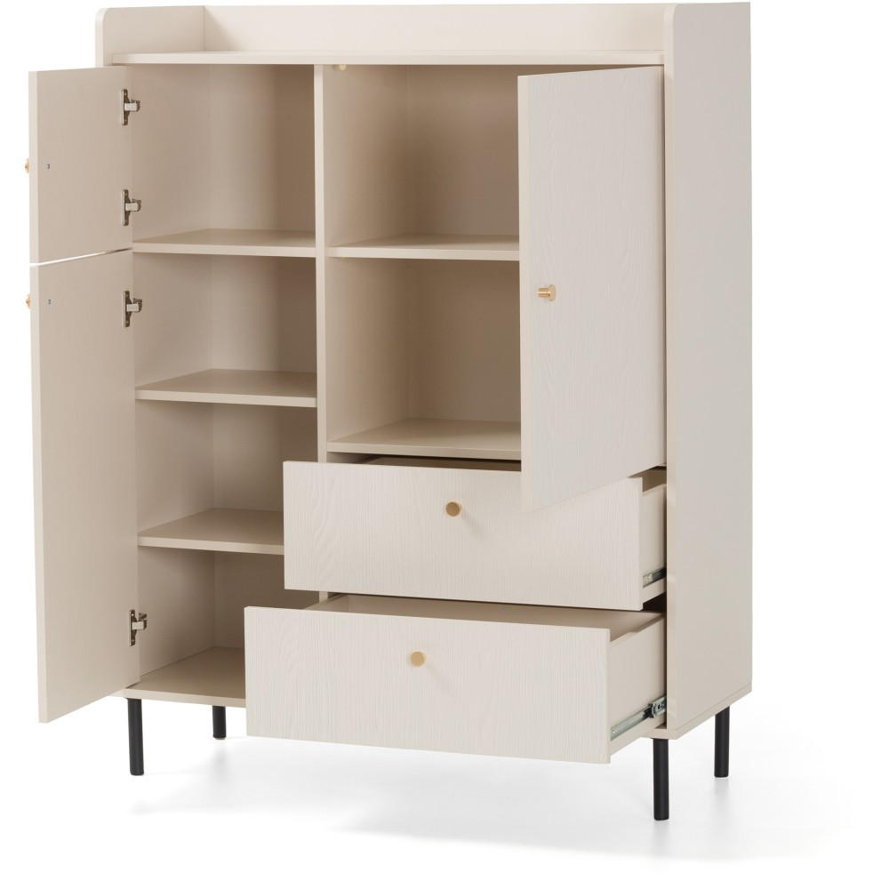 KOMMODE Gloria mit 2 Schubalden und 3 Türen - Beige/Schwarz, Holzwerkstoff/Metall (103/133/42cm) - Beautysofa
