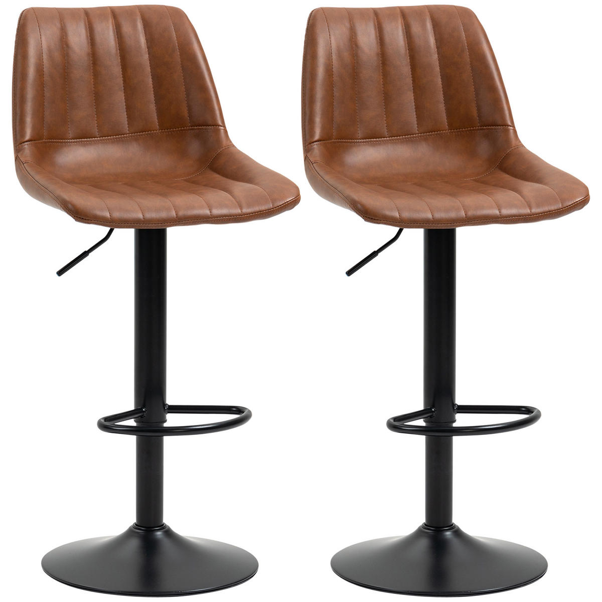 BARHOCKER 2er-Set DE-08069 Retrodesign, höhenverstellbar, drehbar Schwarz - Braun, Metall (49.5/111/43cm) - ComfortXL