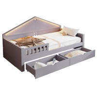 EINZELBETT aus Kiefernholz 90x200 cm Grau mit LED-Beleuchtung und 2 Schubladen - Grau, Holz (90/200cm) - IVMEU