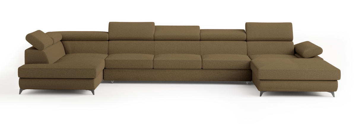 WOHNLANDSCHAFT MONTIVA Orange Boucle-Stoff mit Schlaffunktion - Orange, Holz (410/89/190cm) - MASSENO