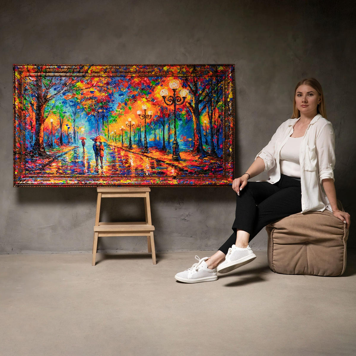 GEMÄLDE Abendspaziergang Schattenfugenrahmen Gold 160x80 cm - Goldfarben, Holz (160/80cm) - YS-art gallery