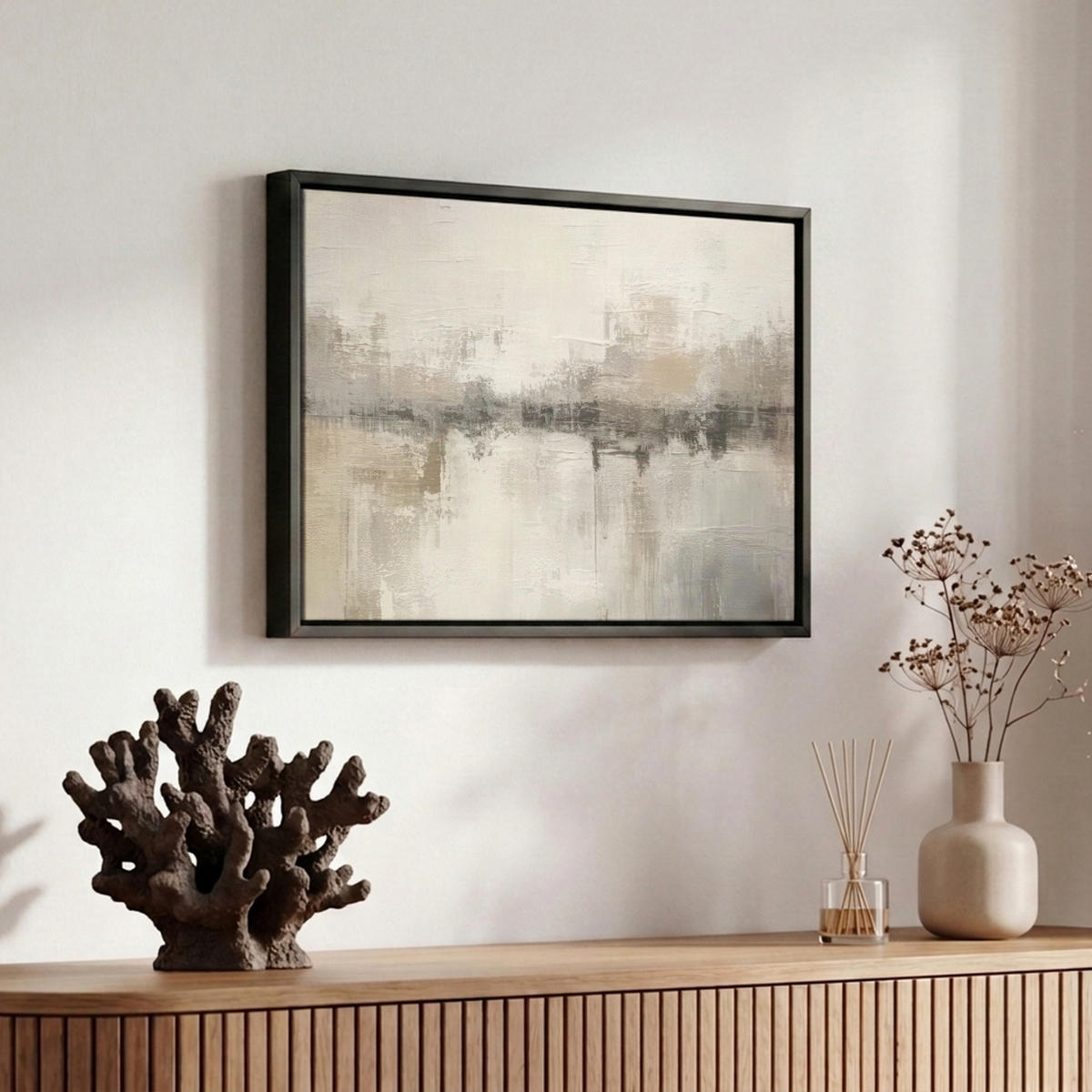LEINWAND Bilder mit Rahmen - Moderne Kunst - Abstrakt - Beige - 30x20 - Beige, Textil (30/20cm) - MuchoWow