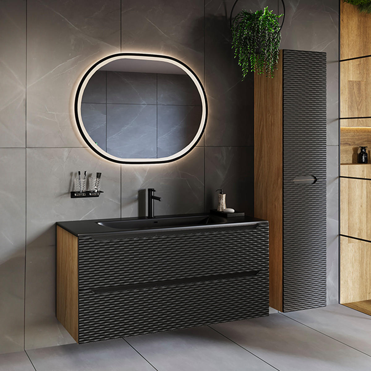 WASCHTISCH 120cm Elora Schwarz und Holz - Schwarz, Holzwerkstoff (120/57/46cm) - Petits-meubles