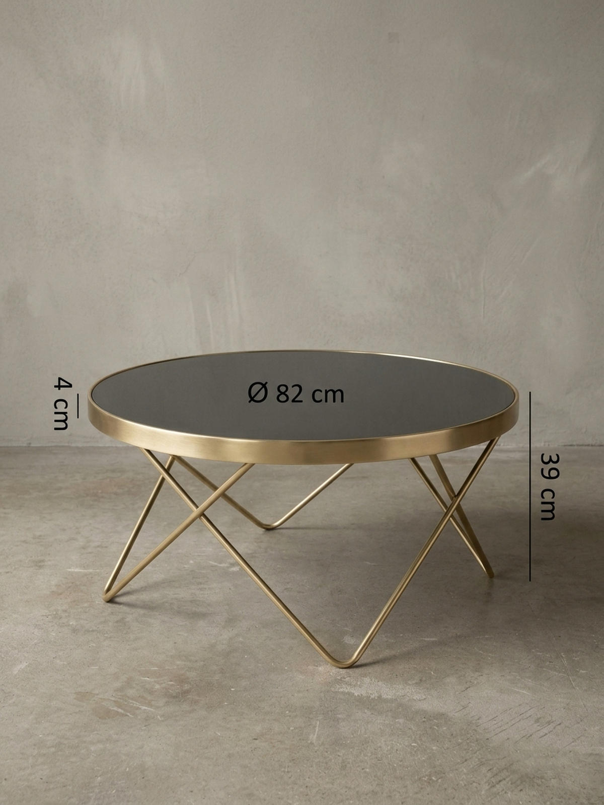 BEISTELLTISCH Schwarz Glasplatte Goldene Beine Retro-Stil 82cm Durchmesser - Goldfarben/Schwarz, Glas/Metall (82/82/39cm) - KADIMA DESIGN