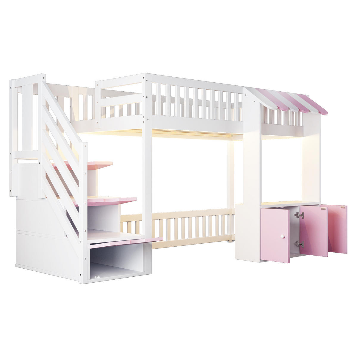 HOCHBETT 90x200 Rosa Holz Stauraumschrank LED - Multicolor, Holz (90/200cm) - FLIEKS