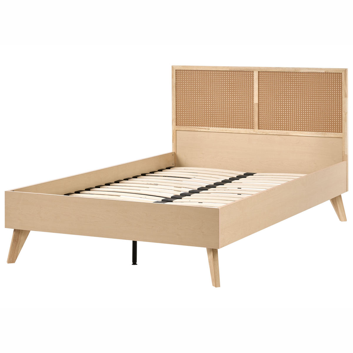 POSTEL s roštem 120/200 cm Faserplatte, PE Ratan Světle hnědá Monpazier - světle hnědá, přírodní materiály (120/200cm) - Beliani