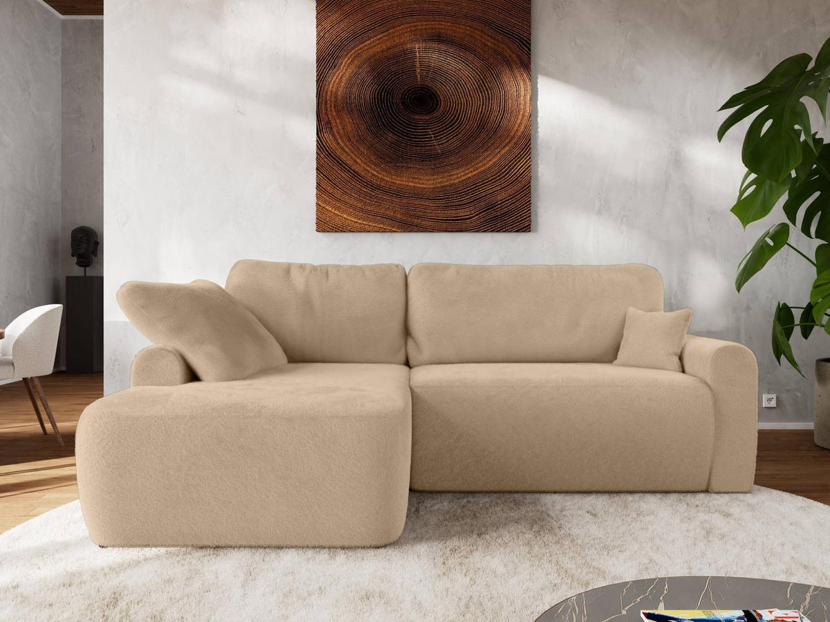 ECKSCHLAFSOFA CUBO L Beige Plüsch - links - Beige/Schwarz, Kunststoff/Textil (273/187cm) - MKS