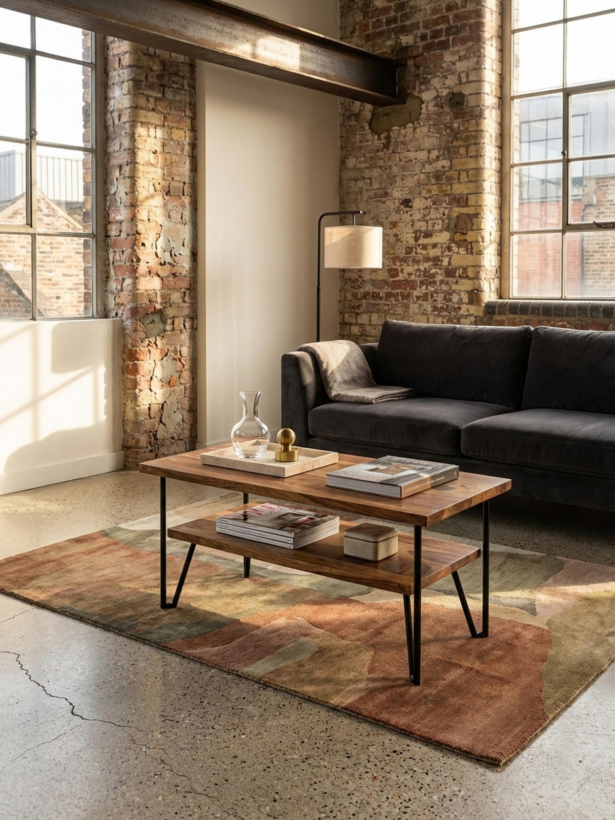 COUCHTISCH Sheesham Massivholz Metall Industrial-Style 90x50x40 cm - Schwarz/Braun, Holz/Metall (50/90/40cm) - KADIMA DESIGN