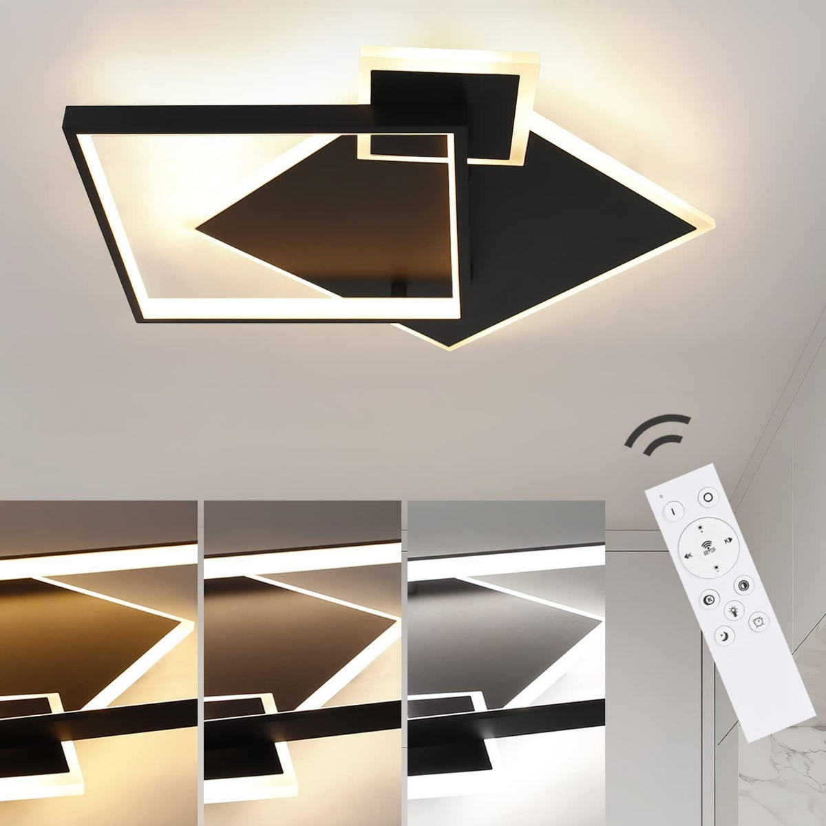 LED-DECKENLEUCHTE Maximilian 46/45/8 cm - Schwarz, Metall (46/45/8cm) - Nettlife