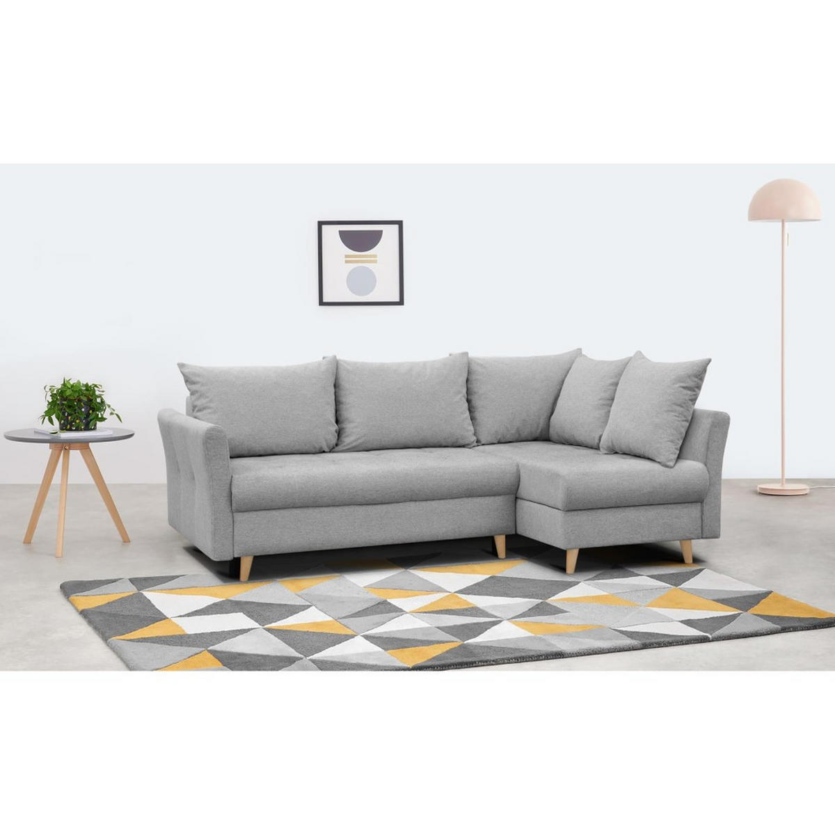 ECKSCHLAFSOFA Neron mit 2 Bettkasten und Beine in Buchefarbe, Hellgrau, rechts - Buchefarben/Hellgrau, Textil (233/148cm) - Beautysofa