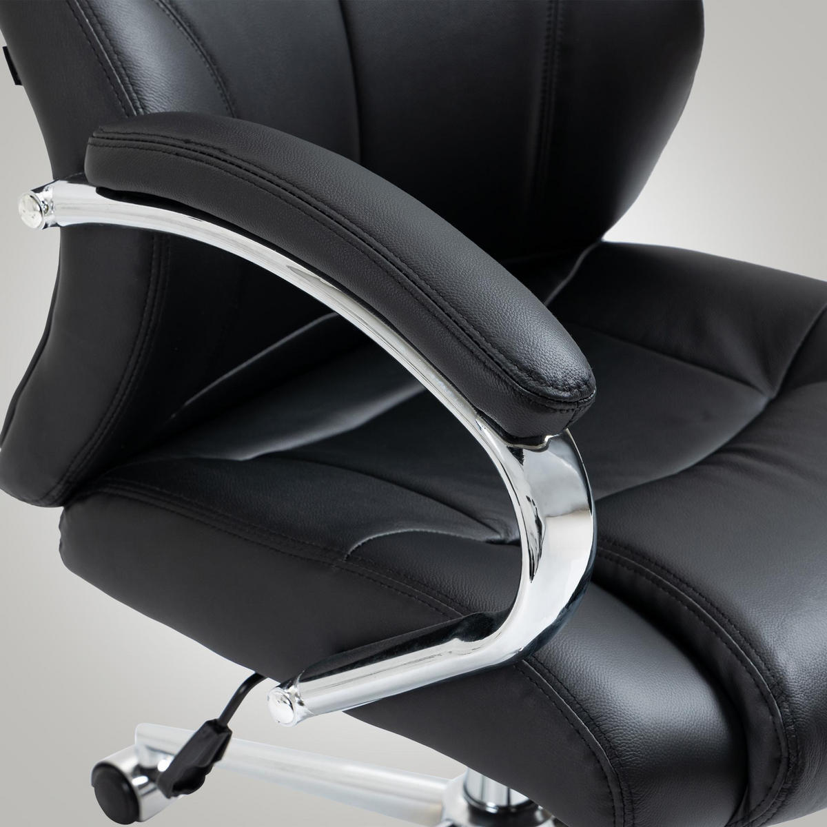 CHEFSESSEL Echtleder schwarz - Chromfarben/Schwarz, Leder/Metall (64/120/79cm) - CLP
