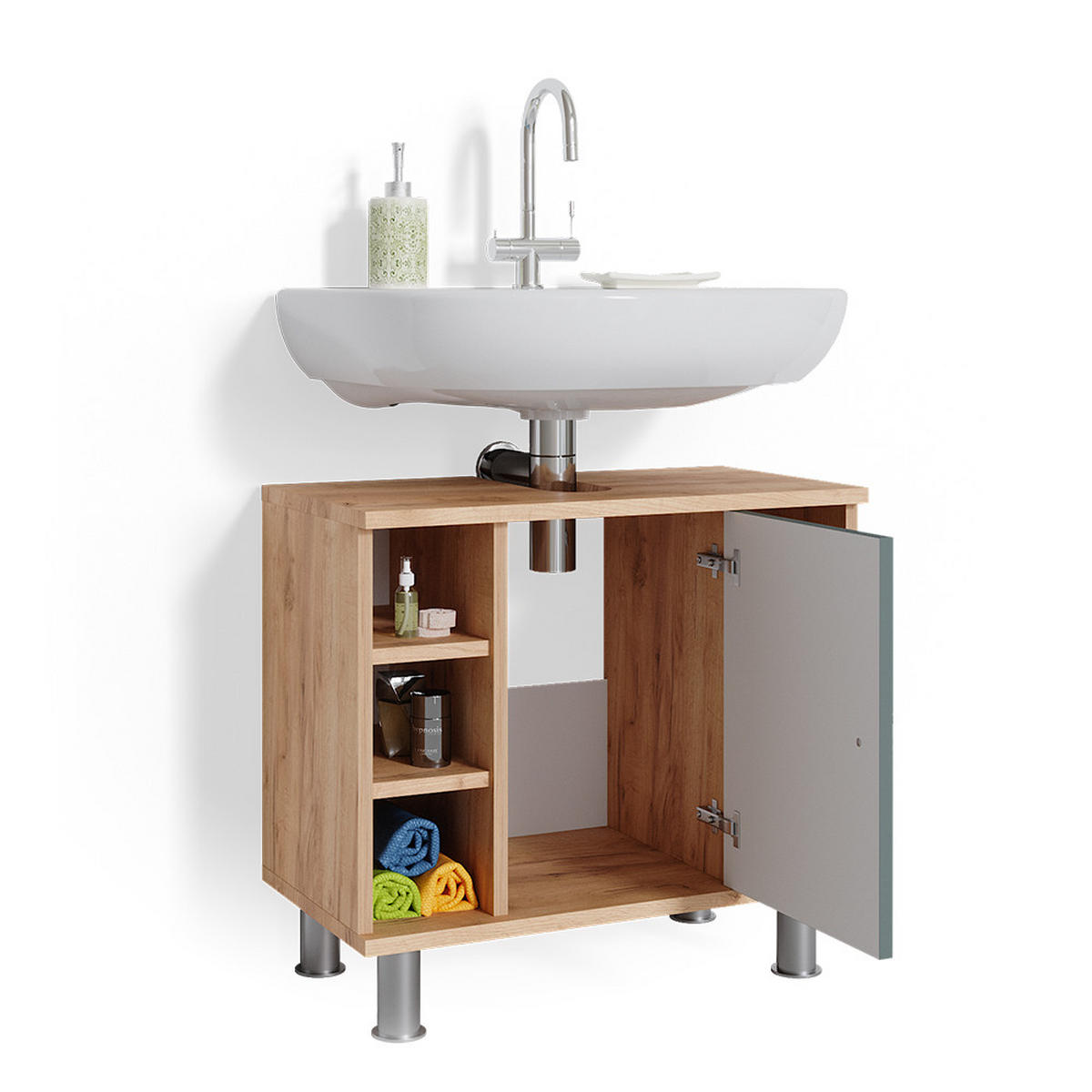 WASCHBECKENUNTERSCHRANK Fynn Grün/Goldkraft Eiche 60 x 54 cm - Eichefarben/Grün, Holzwerkstoff (60/54/32cm) - Vicco