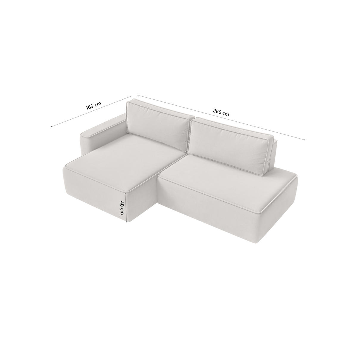 ECKSOFA Sarro mit Schlaffunktion, Weiß - Weiß, Textil (165/260cm) - Fedve