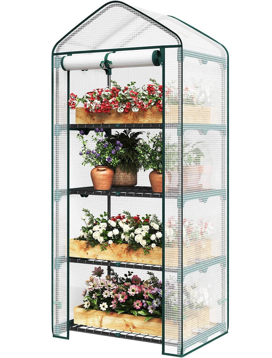 GEWÄCHSHAUS, Winterfest stabil platzsparend, 69 x 158 x 49 cm - Weiß, Textil/Metall (70/158/50cm) - Woltu