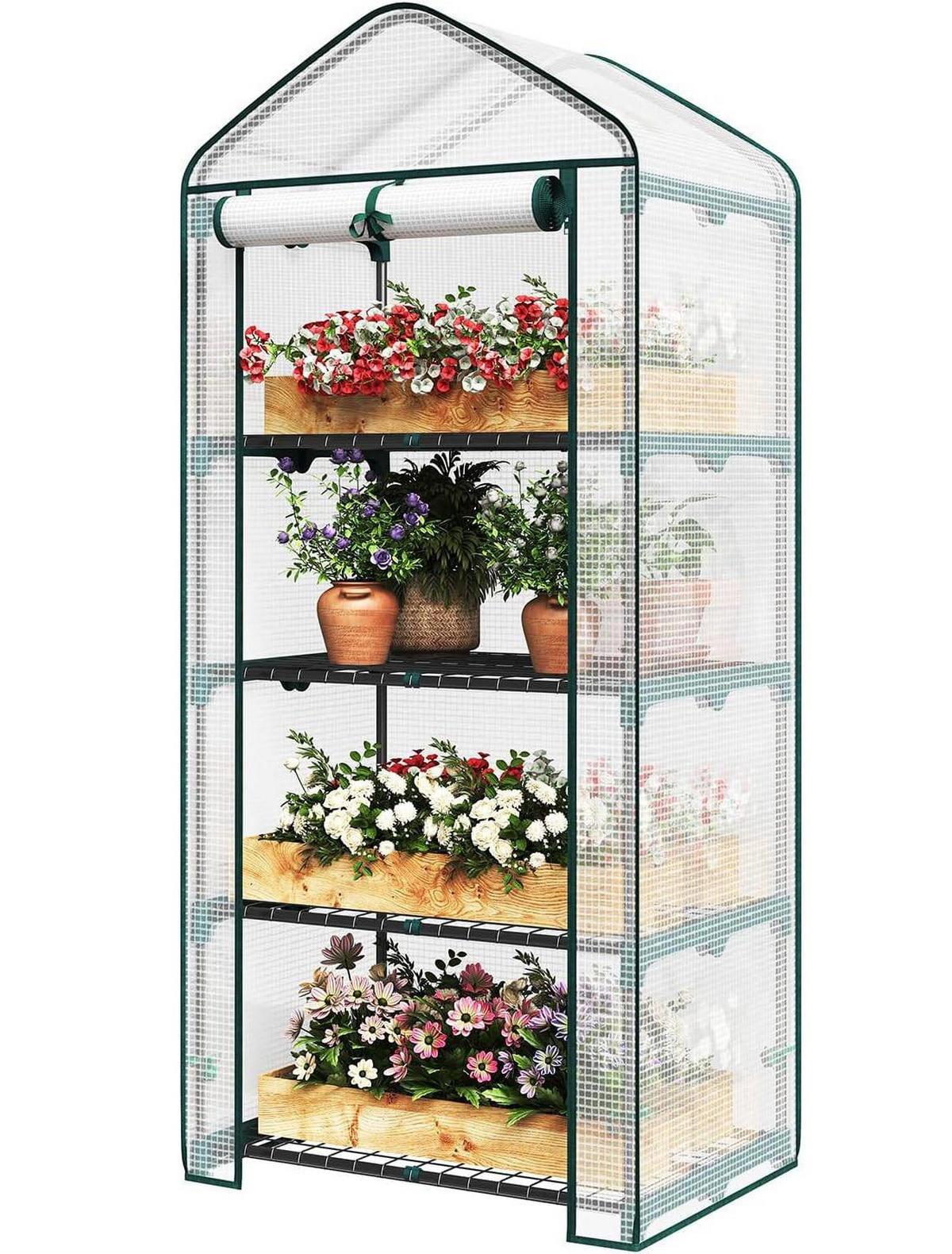 GEWÄCHSHAUS, Winterfest stabil platzsparend, 69 x 158 x 49 cm - Weiß, Textil/Metall (70/158/50cm) - Woltu