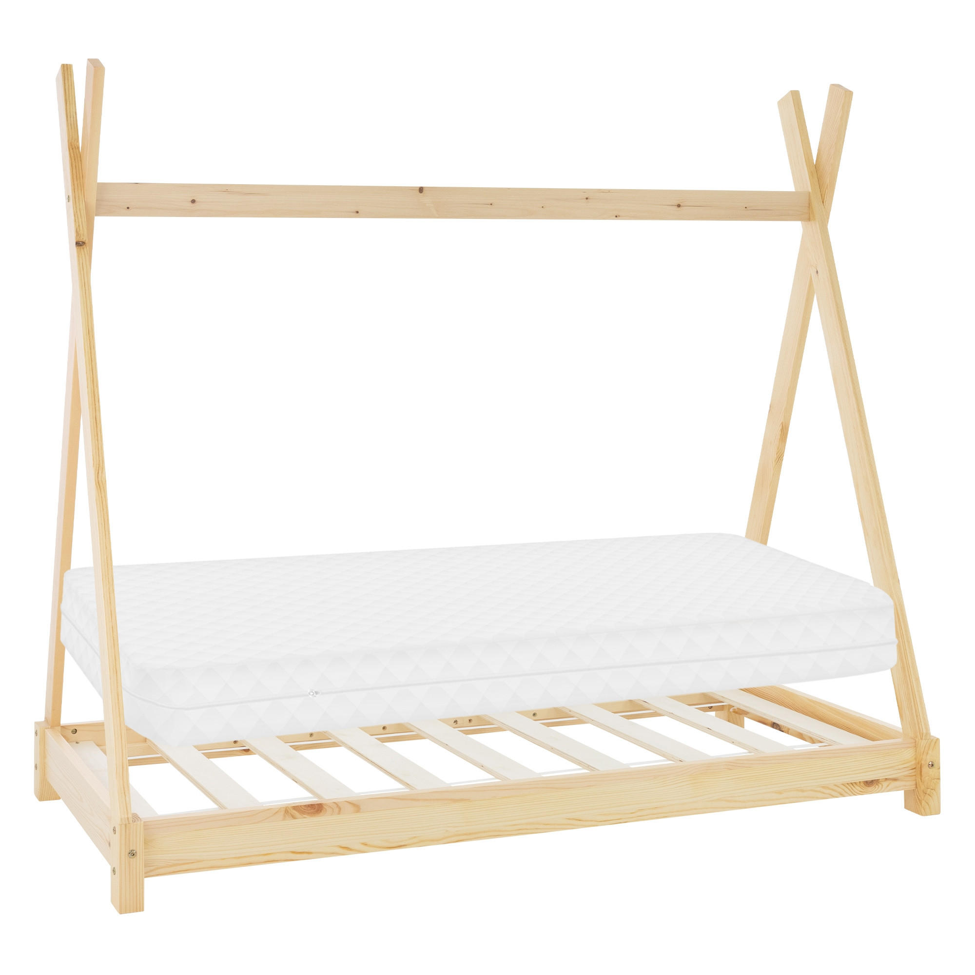 KINDERBETT Tipi mit Matratze 80x160 cm Natur - Naturfarben, Holz (80/160cm) - ML-DESIGN