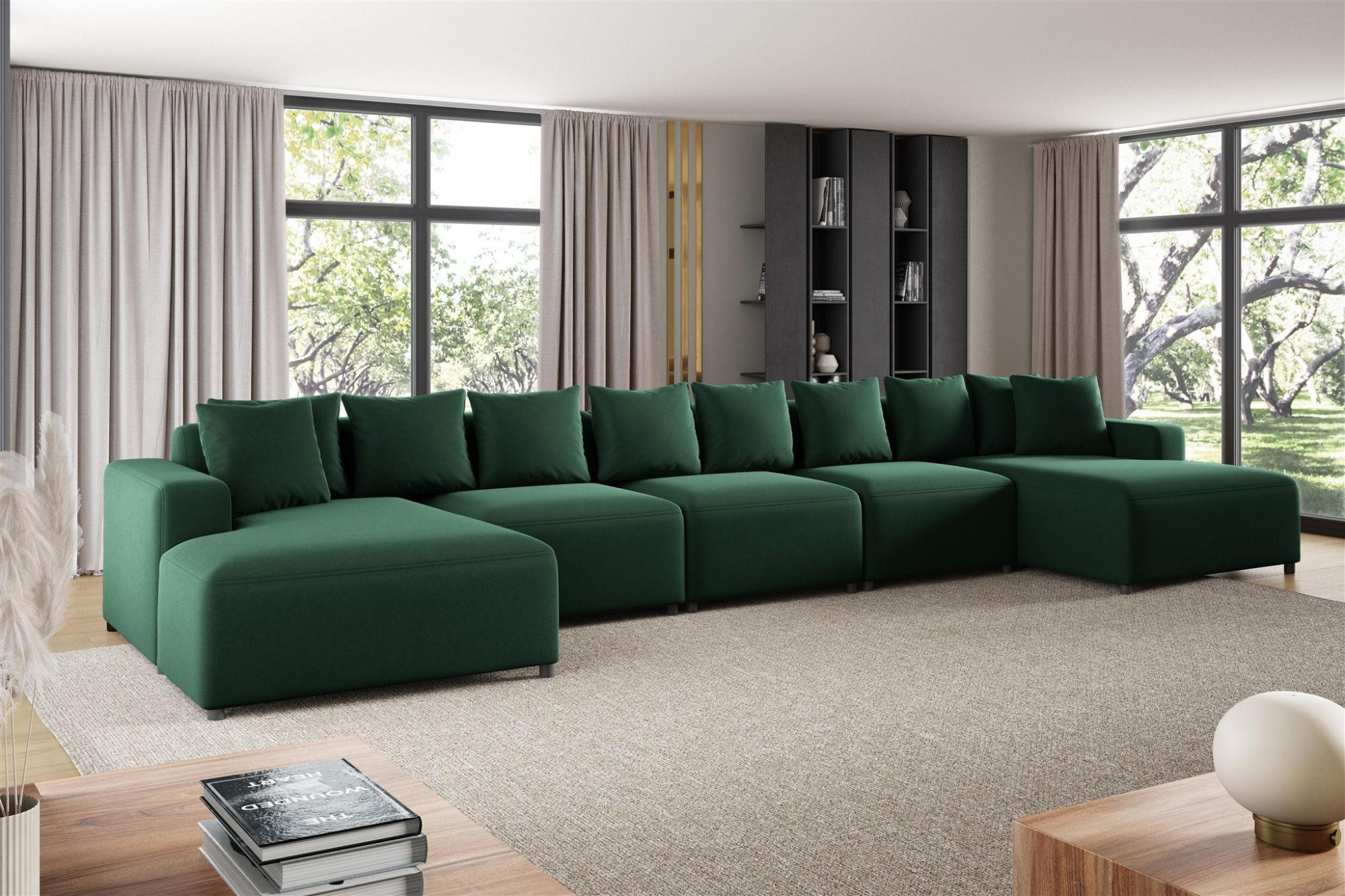 WOHNLANDSCHAFT Megan Xl In Salvador - Dunkelgrün, Holzwerkstoff/Textil (517/75/165cm) - Fun Möbel