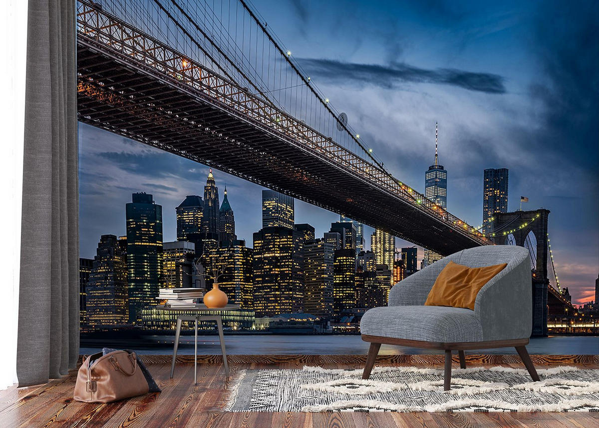 FOTOTAPETE Skyline von New York 375 x 270 cm - Blau, Papier (375/270cm) - Sanders & Sanders