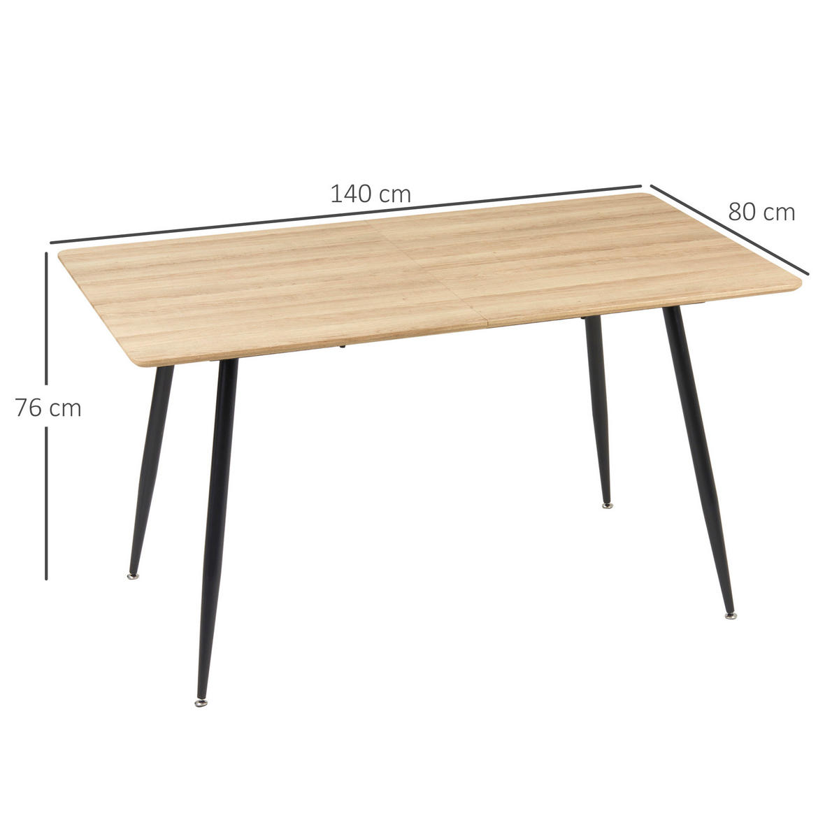 ESSTISCH Küchentisch Esszimmertisch für 4 Personen, Speisetisch mit Stahlbeine - Naturfarben, Holzwerkstoff/Metall (140/80/76cm) - HOMCOM