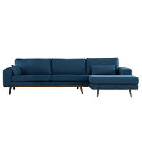 ECKSOFA mit Longchair - Blau/Eichefarben, Naturmaterialien/Eichenholz (281/153cm) - home24