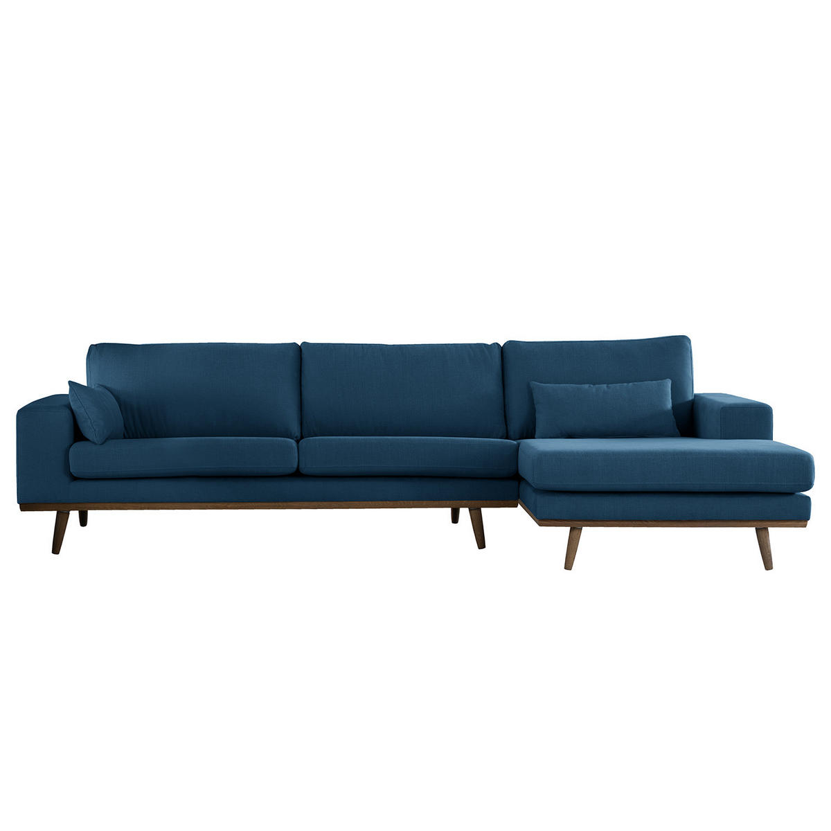 ECKSOFA mit Longchair - Blau/Eichefarben, Naturmaterialien/Eichenholz (281/153cm) - home24