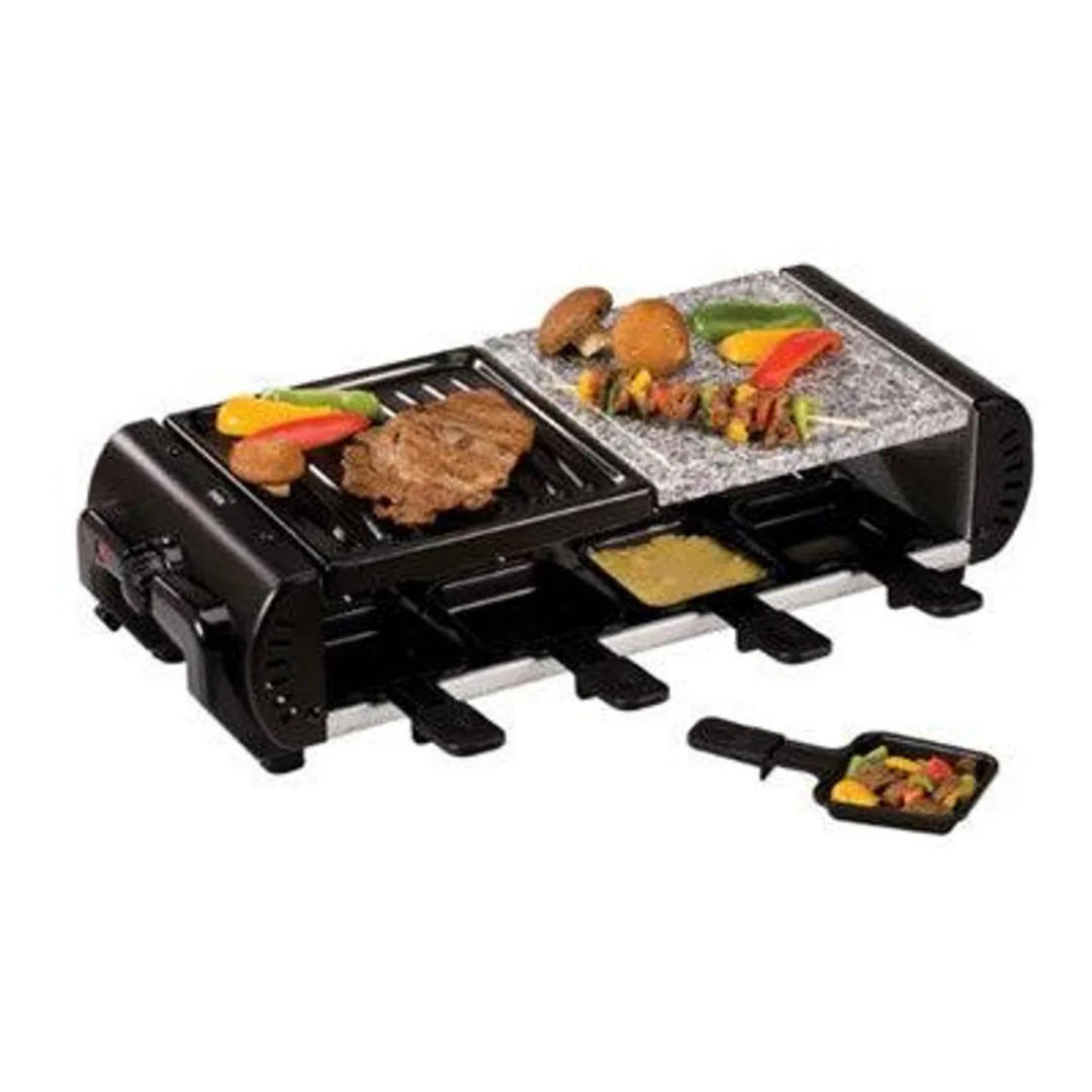 RACLETTEGRILL RG 8388 Schwarz 8 Personen 1200 Watt Grillstein Antihaftbeschichtung - Schwarz, Metall (30/15/40cm) - Mia